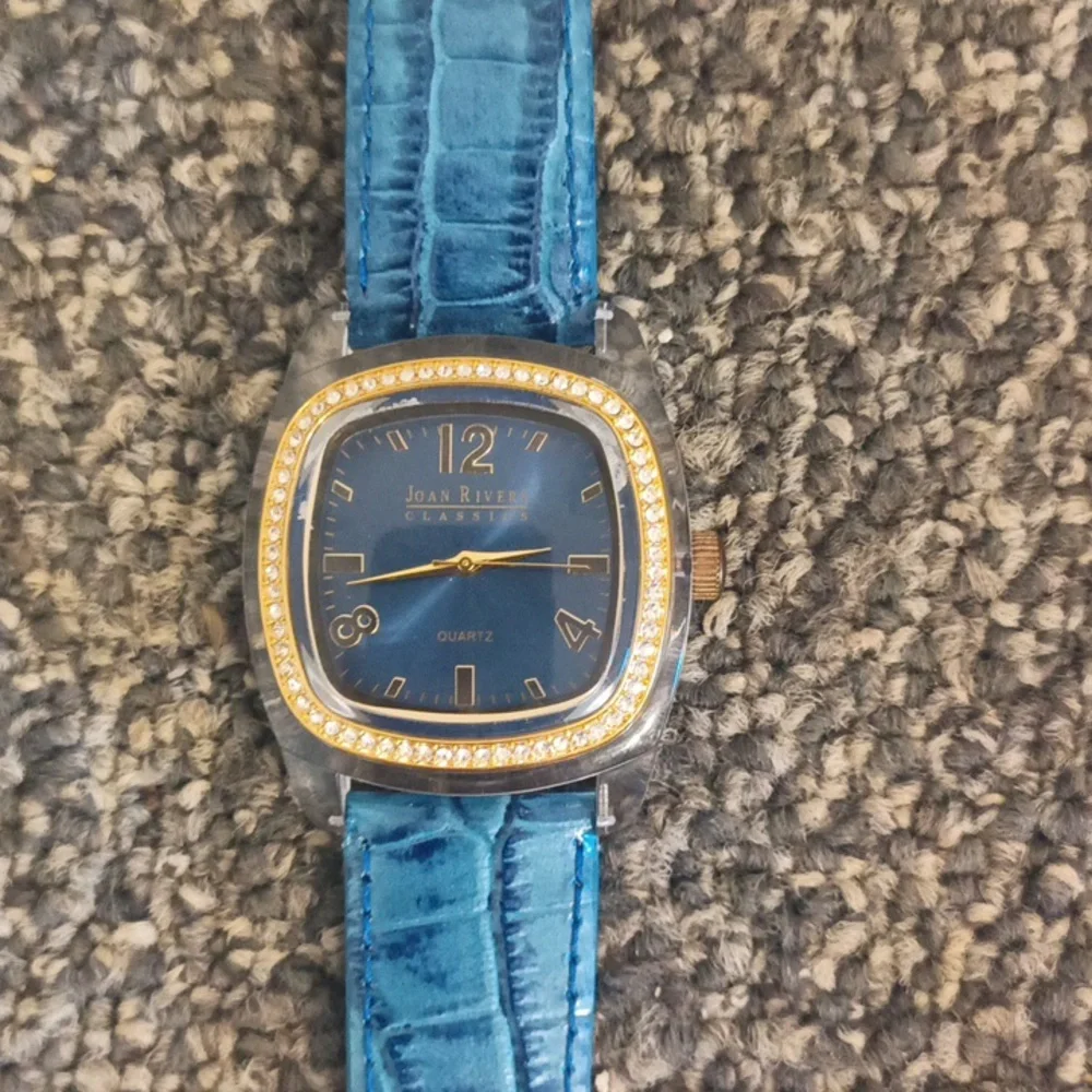 Joan Rivers blue leather and rhinestone women's watch